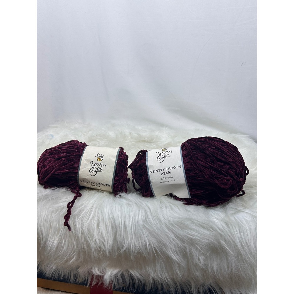 Yarn Bee Velvety Smooth Aran Aubergine Purple Polyester Yarn Lot of 2 Skeins